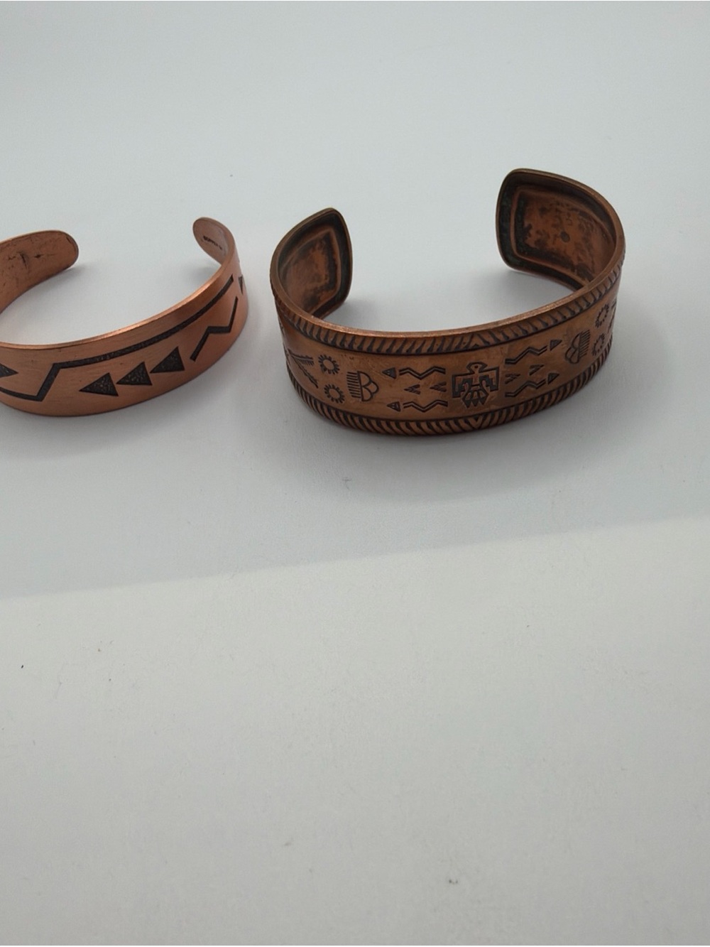 Vintage Southern Navajo Thunderbird Arrows Solid Copper Cuff 2 Bracelets